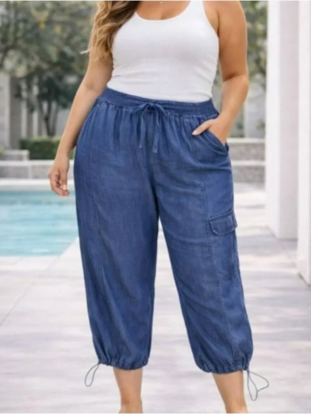 NEW! Style & Co Women's Capri Cargo Pants Blue XL Rest Realms Pull On Betty